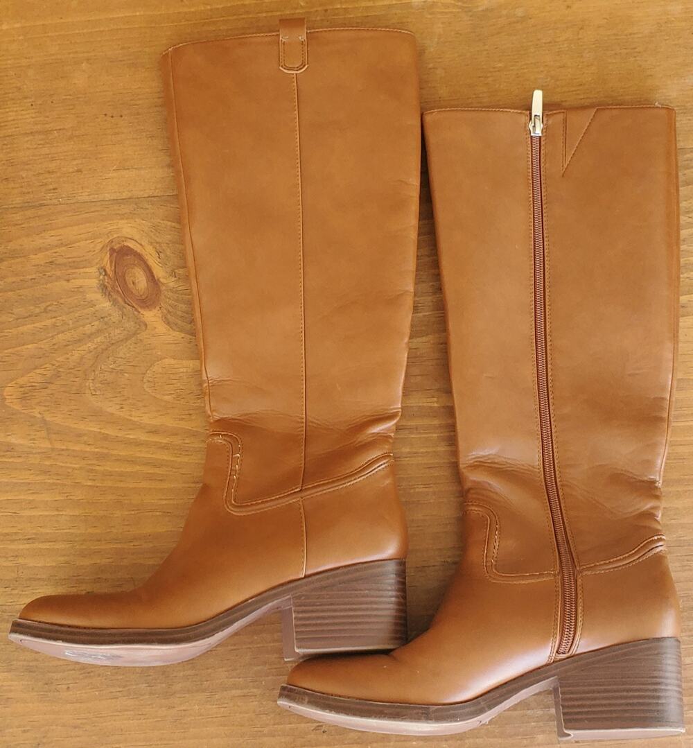 Marc Fisher Kizzia Block Heel Dress Riding Boots, Cognac Women's Size 8.5